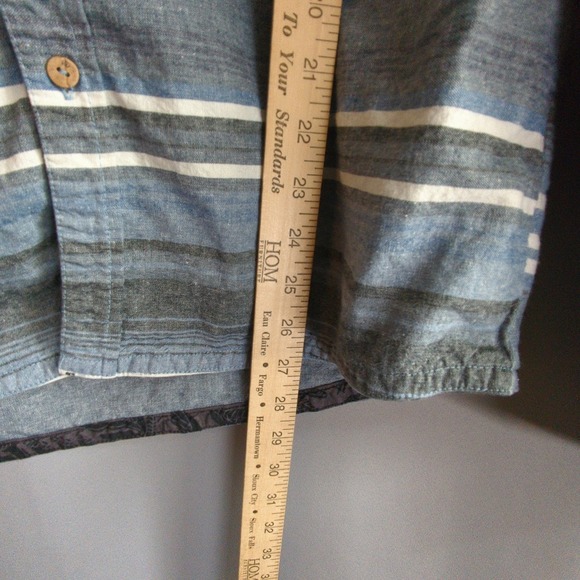 Tentree‎ Shirt Mens L Blue Striped Linen Cotton Hood - Picture 6 of 8